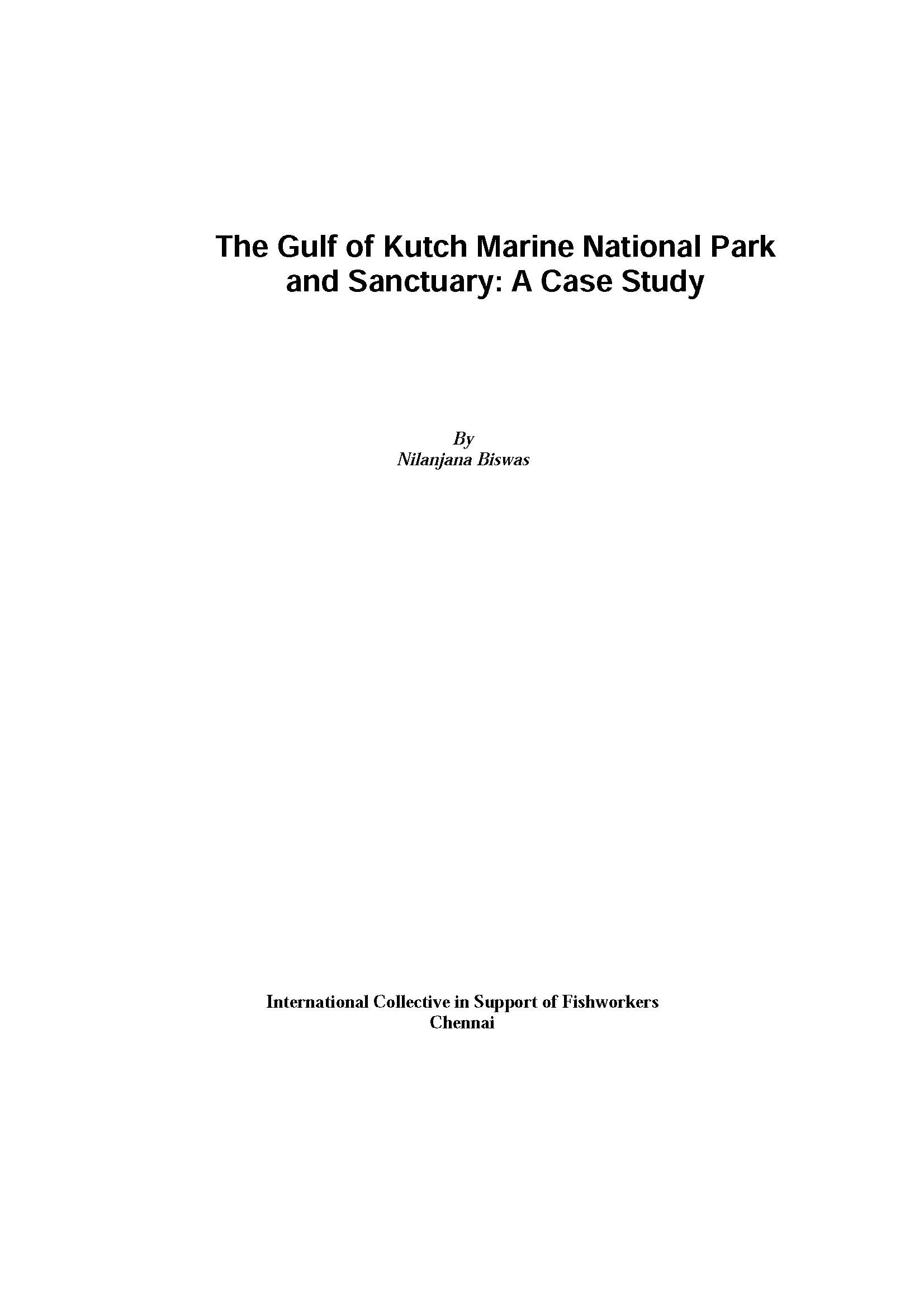The Gulf of Kutch Marine National Park and Sanctuary: A Case Study
